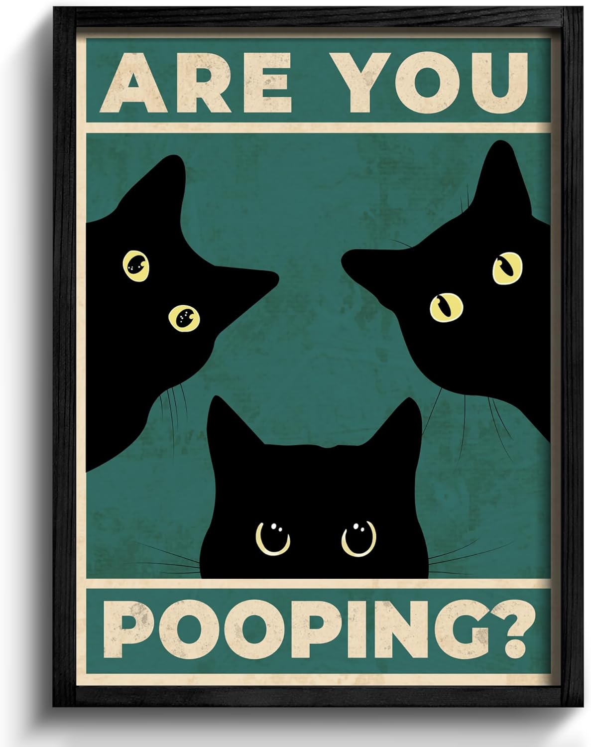 Heiple Framed Bathroom Wall Art Black Cat Are You Pooping Funny Bathroom Wall Decor Hanging Sign for Vintage Home Farmhouse Bathroom Decor (Black, 11"x14")