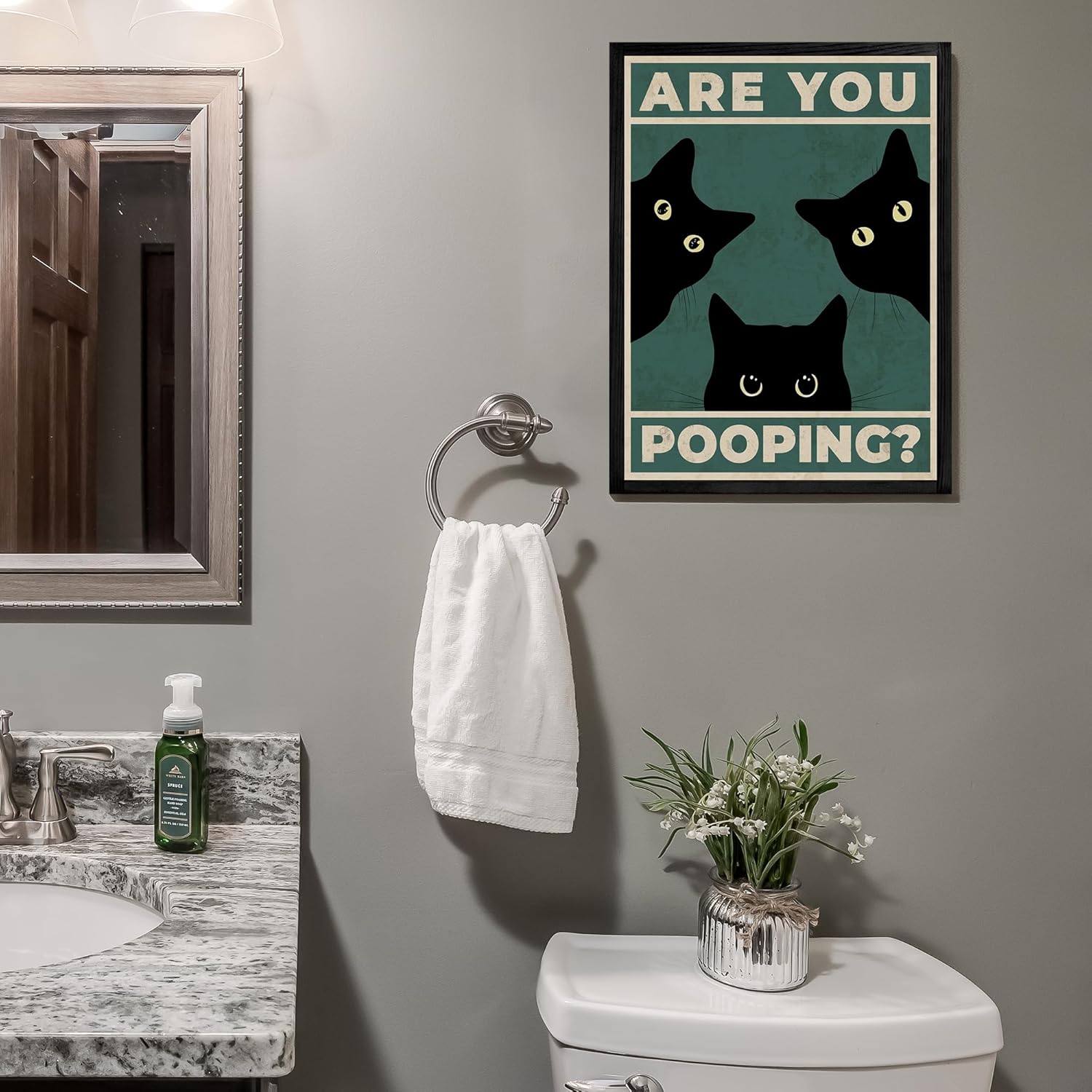 Heiple Framed Bathroom Wall Art Black Cat Are You Pooping Funny Bathroom Wall Decor Hanging Sign for Vintage Home Farmhouse Bathroom Decor (Black, 11"x14") - Image 2
