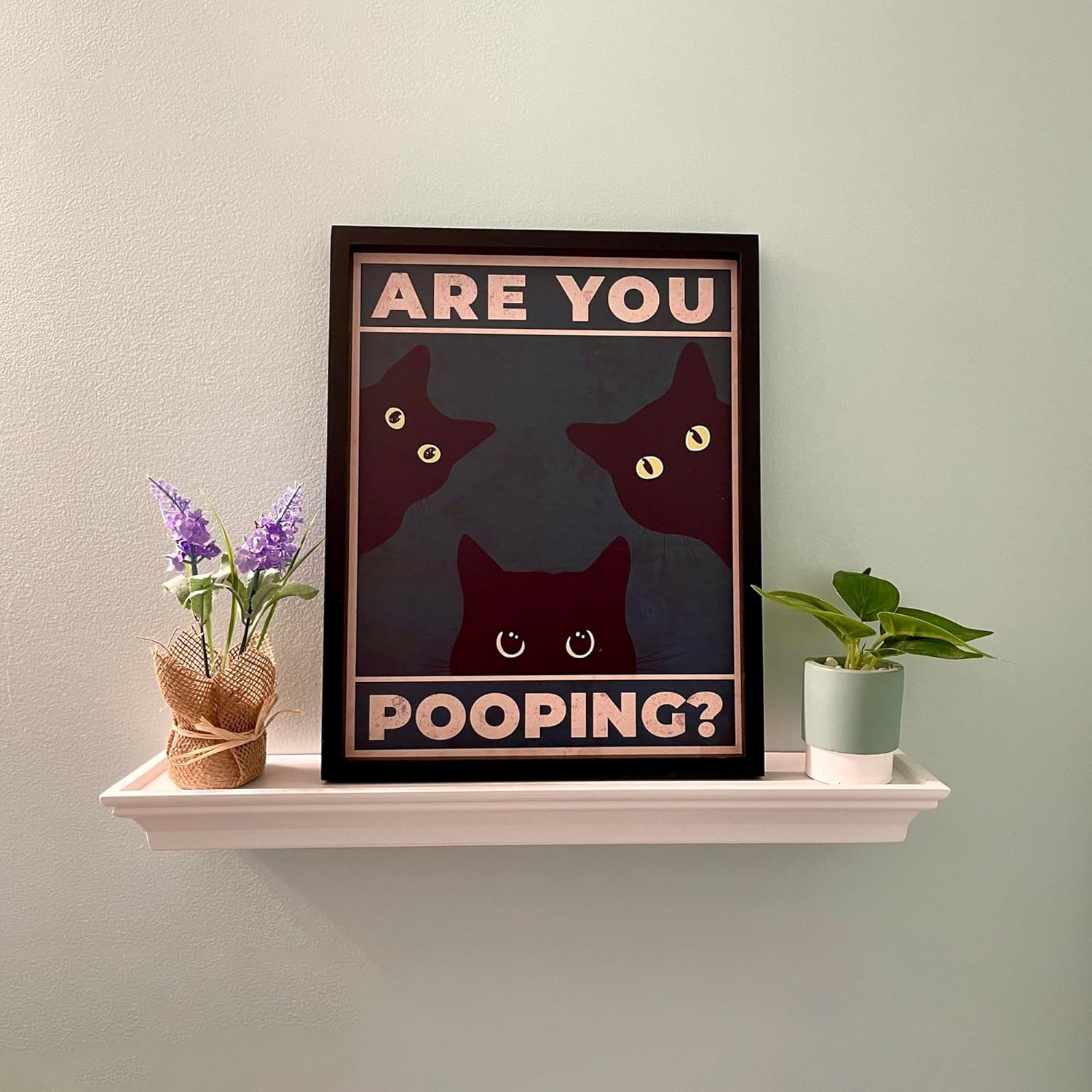 Heiple Framed Bathroom Wall Art Black Cat Are You Pooping Funny Bathroom Wall Decor Hanging Sign for Vintage Home Farmhouse Bathroom Decor (Black, 11"x14") - Image 3