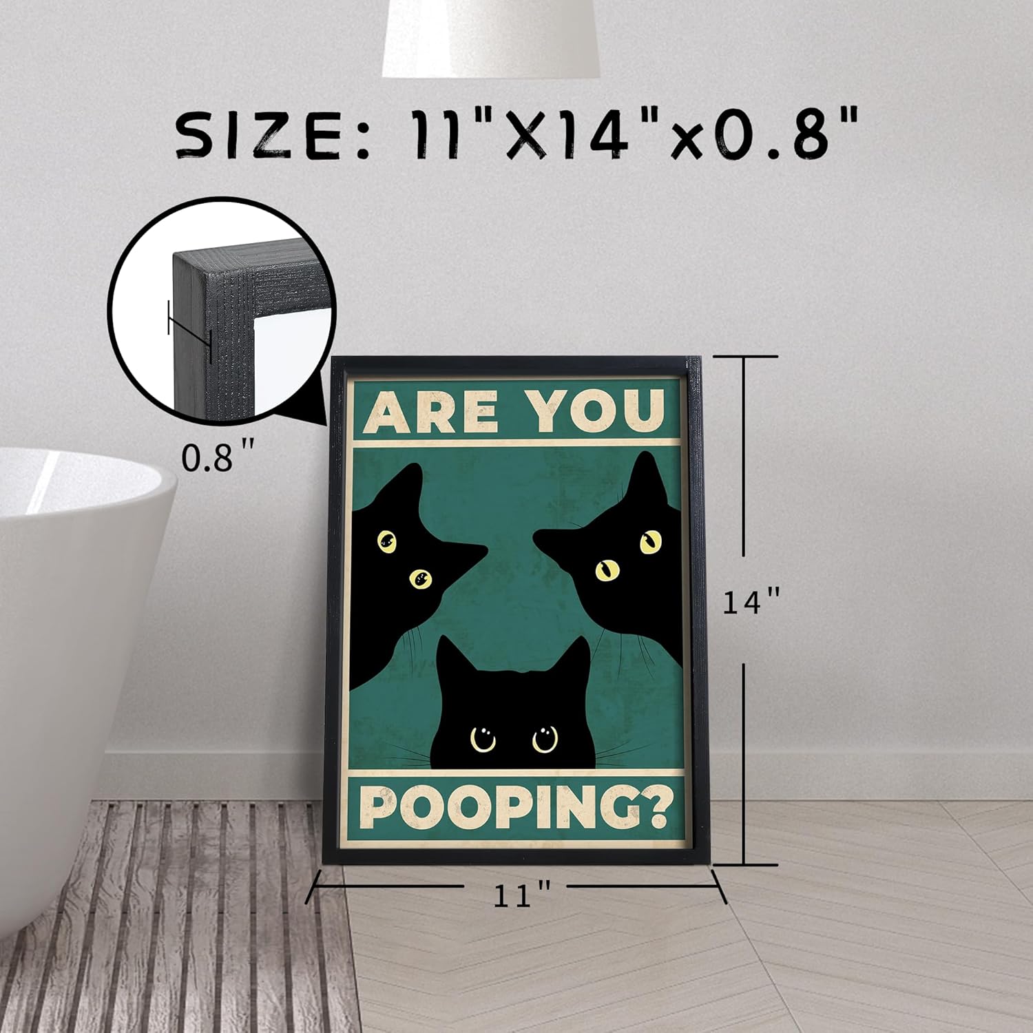 Heiple Framed Bathroom Wall Art Black Cat Are You Pooping Funny Bathroom Wall Decor Hanging Sign for Vintage Home Farmhouse Bathroom Decor (Black, 11"x14") - Image 5