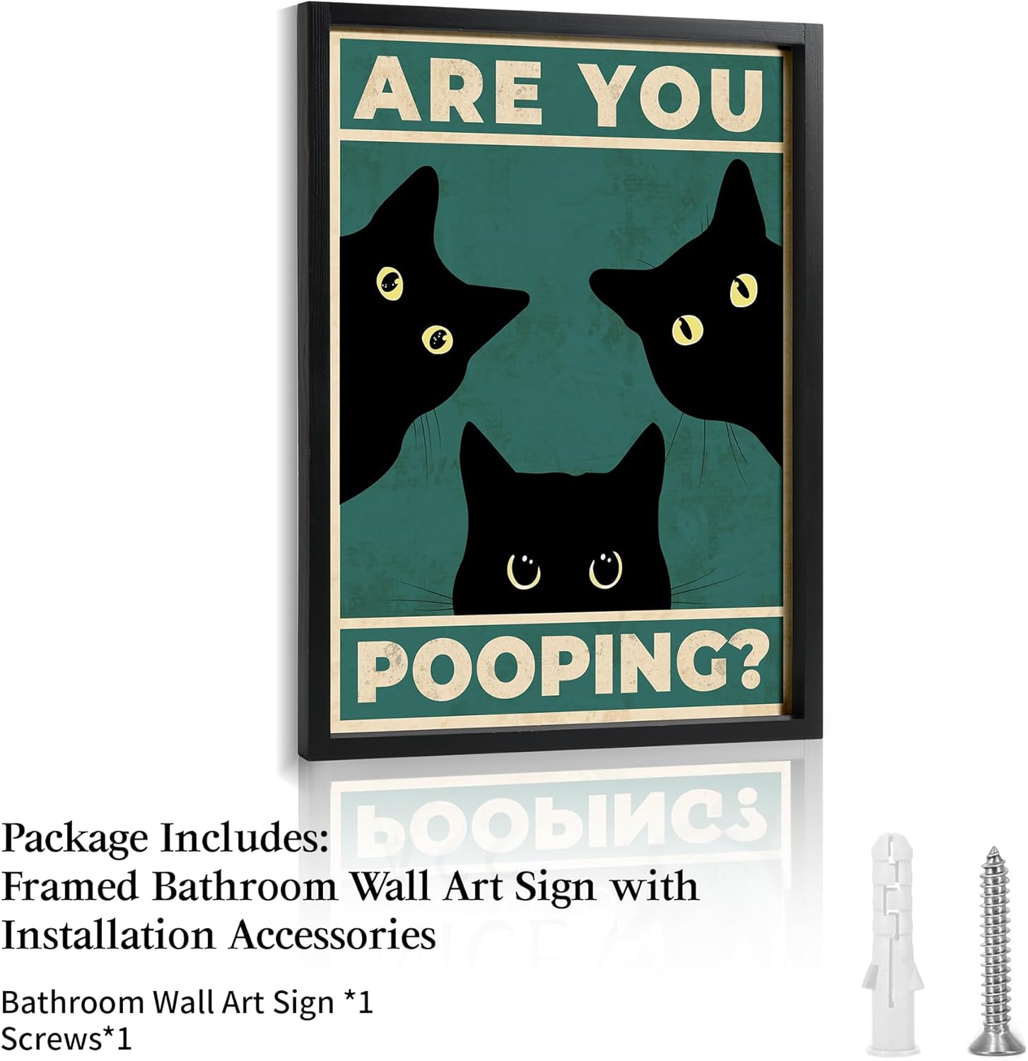 Heiple Framed Bathroom Wall Art Black Cat Are You Pooping Funny Bathroom Wall Decor Hanging Sign for Vintage Home Farmhouse Bathroom Decor (Black, 11"x14") - Image 6