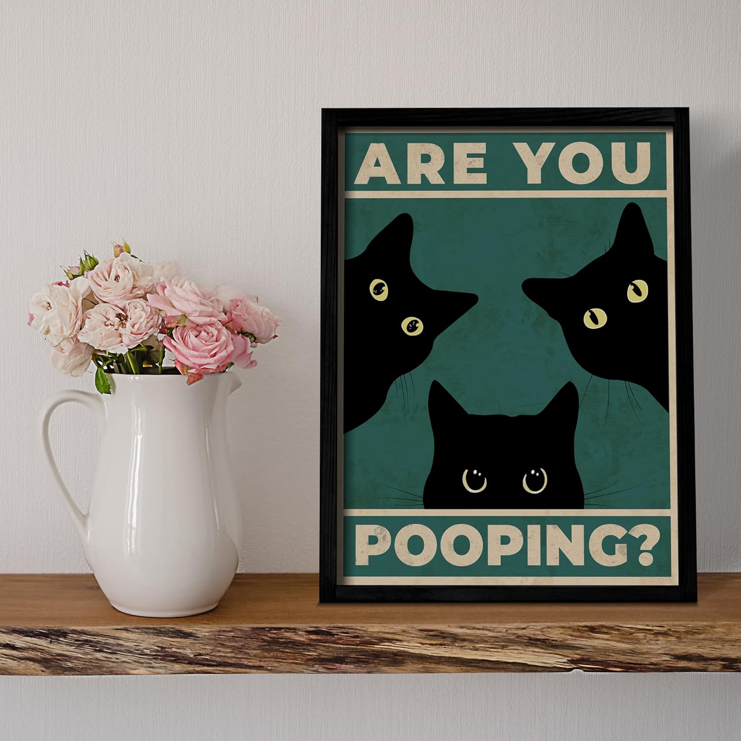 Heiple Framed Bathroom Wall Art Black Cat Are You Pooping Funny Bathroom Wall Decor Hanging Sign for Vintage Home Farmhouse Bathroom Decor (Black, 11"x14") - Image 8