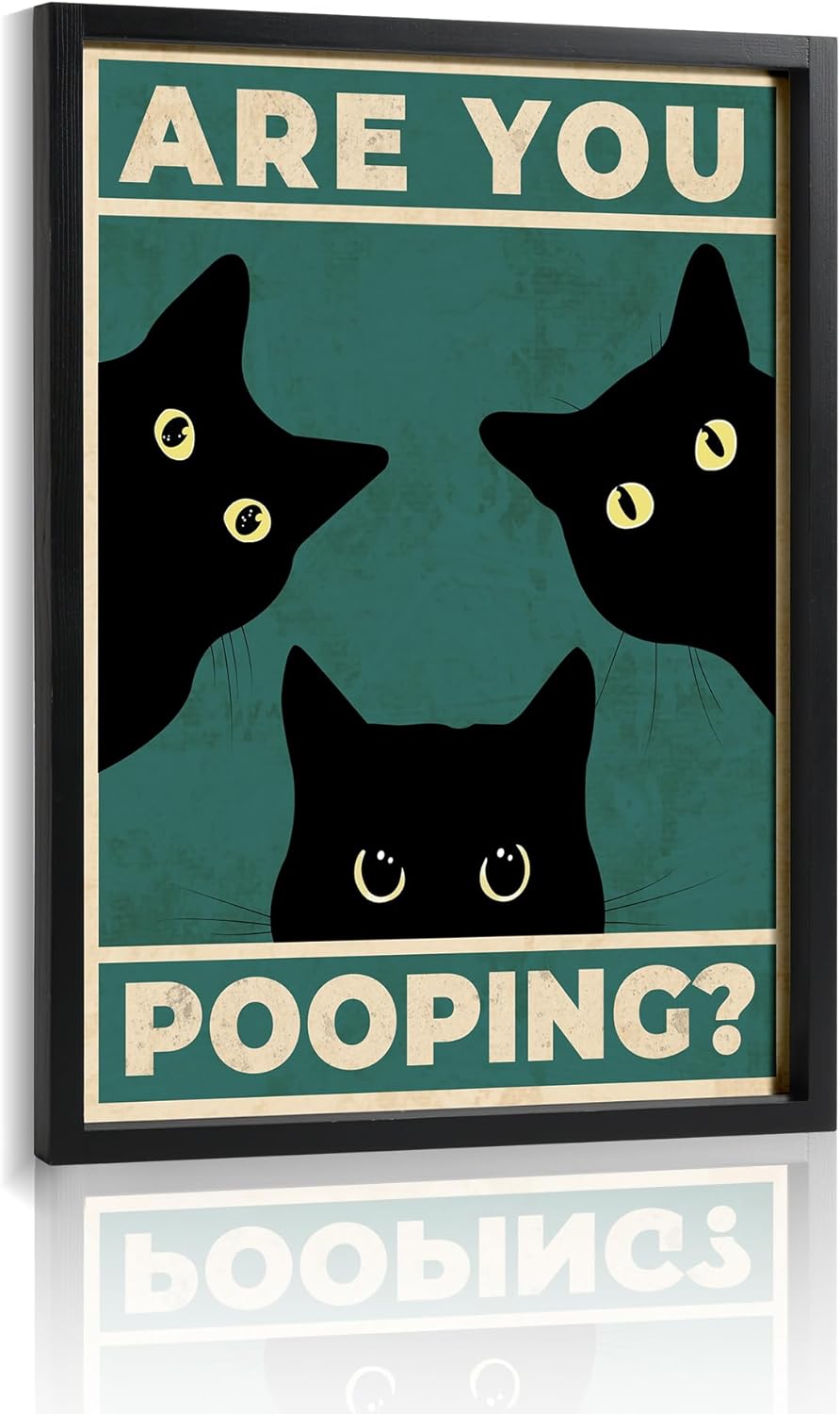 Heiple Framed Bathroom Wall Art Black Cat Are You Pooping Funny Bathroom Wall Decor Hanging Sign for Vintage Home Farmhouse Bathroom Decor (Black, 11"x14") - Image 9