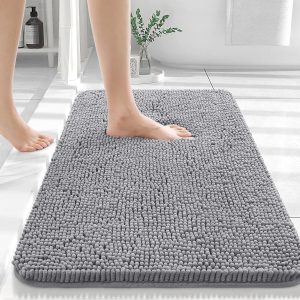 OLANLY Bathroom Rugs Mat 30x20, Extra Soft and Absorbent Microfiber Bath Rugs, Non-Slip Plush Shaggy Bath Carpet, Machine Wash Dry, Bath Mat for Bathroom Floor, Tub and Shower, Grey